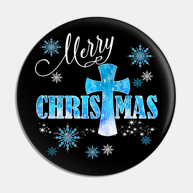 Christian Christmas Gift Merry Christmas Blue Cross Holiday Pin by Kimmicsts