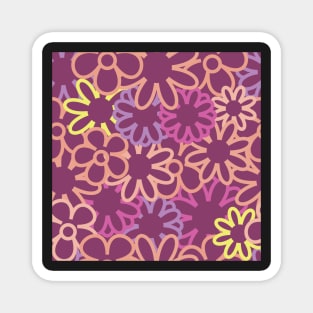 Hippie Floral Purple Bright Colors Overlap Seamless Pattern Magnet