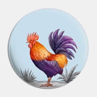 Hand Drawn Cock Watercolor Pin