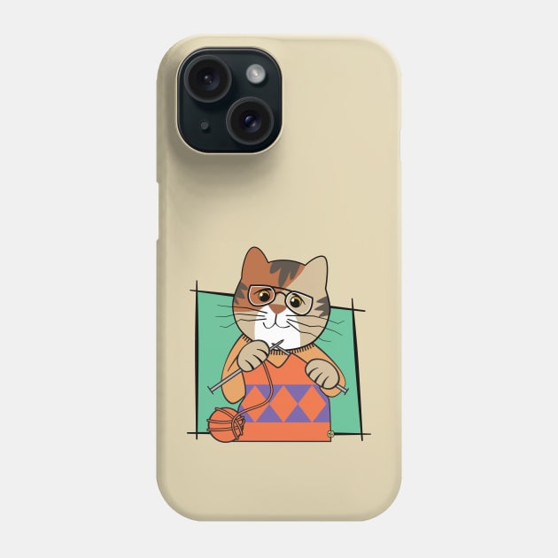 Knitting Calico Kitty Phone Case by Sue Cervenka