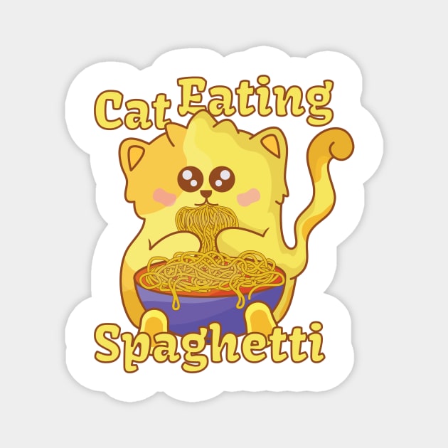Cat Eating Spaghetti - Cat Cute Magnet by fandriasiswara