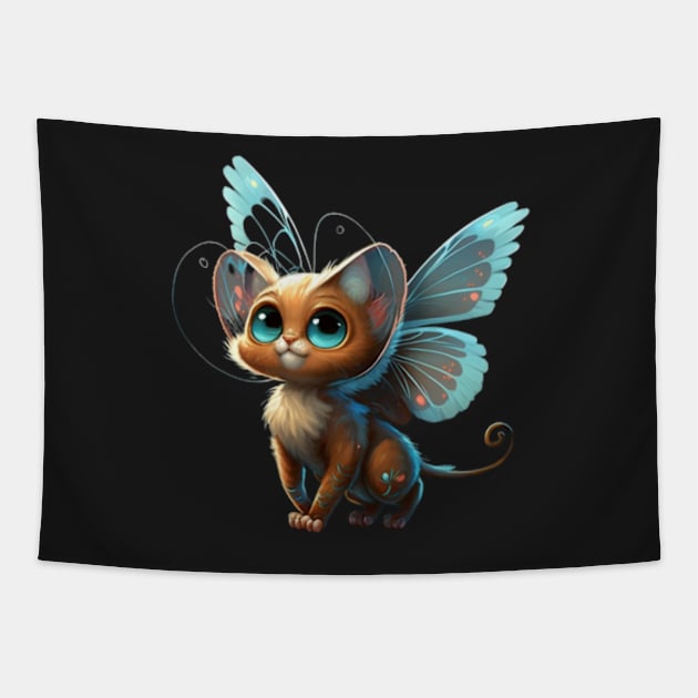 Cute Butterfly Cat Sticker Tapestry by MoGaballah