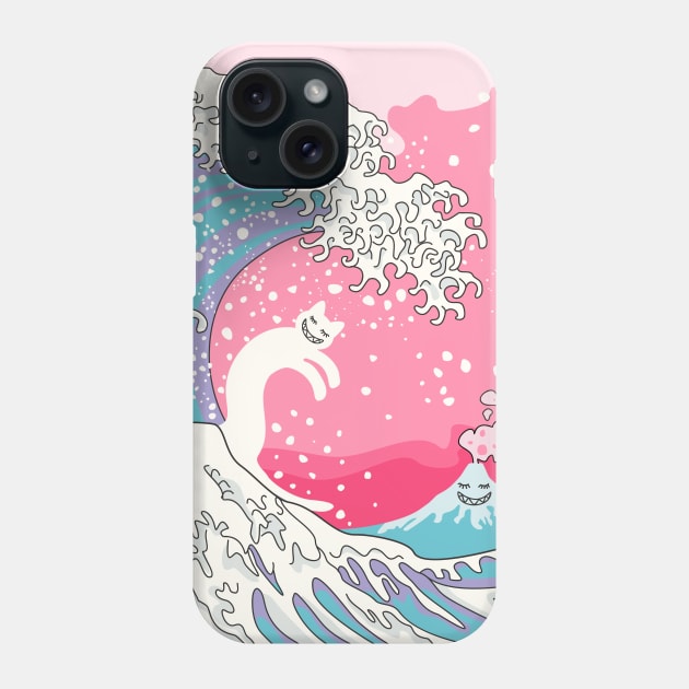 Psychodelic Bubblegum Kunagawa Surfer Cat Phone Case by XOOXOO