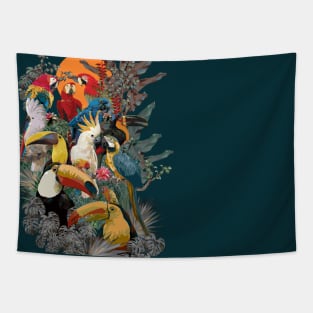 Polygonal Illustration of Amazon rain forest birds and plants Tapestry