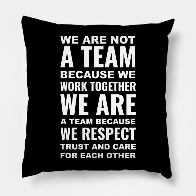 We are not a team because we work together we are a team because we respect, trust and care each other |  Motivational Quotes Pillow by Inspirify
