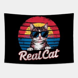 Real Cat Funny Vintage Retro Cat t-shirt for women & Men Cat Tapestry