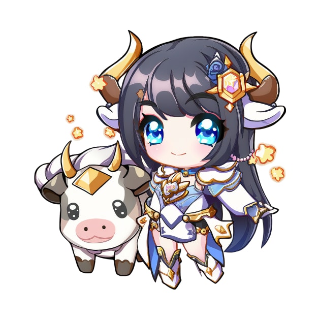 Taurus the Bull Chibi Zodiac Anime Girl by peachycrossing