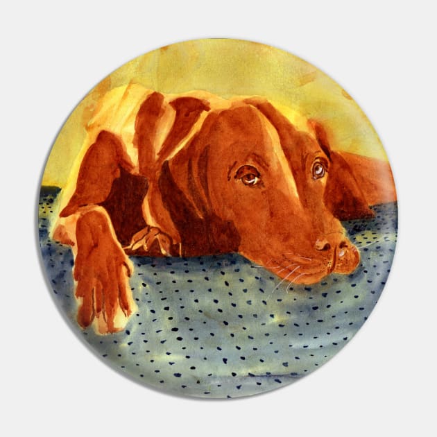 Vizsla Dog Watercolor Painting Pin by MMcBuck