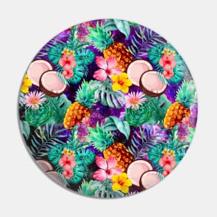 tropical pineapple exotic botanical illustration with floral tropical fruits, dark purple fruit pattern over a Pin