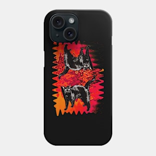 Psychedelic Black Cat Funny Red Melty colorful background surreal collage Phone Case