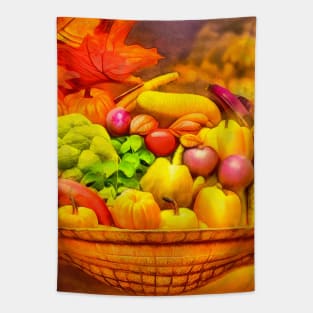 Colorful fruits and vegetables in a basket Tapestry