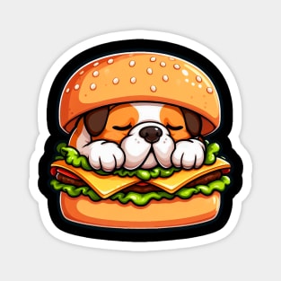 Bulldog is Sleeping inside a Hamburger Magnet