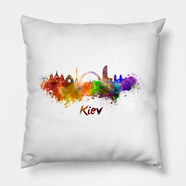 Kiev skyline in watercolor Pillow by PaulrommerArt