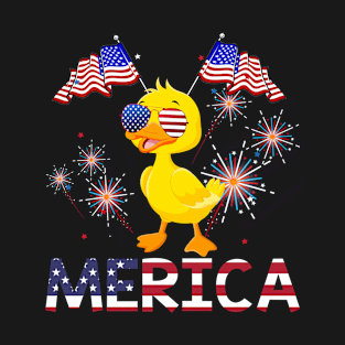 Merica Duck Usa American Flag Independence T-Shirt