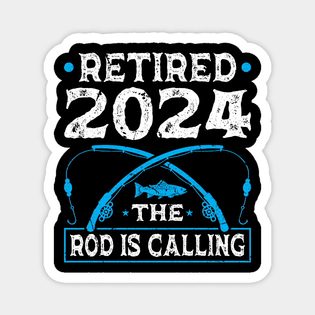 Fishing Rod Funny Retired Fisherman Retirement 2024 Magnet by Humbas Fun Shirts