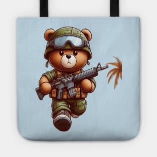 Army cartoon bear Tote