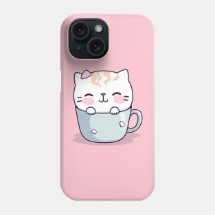 Cute Kawaii Kitty in a Blue Coffee Cup Phone Case