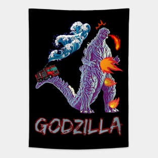 Funny Godzilla - Godzilla Self Burn Tapestry