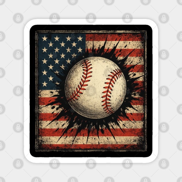 Patriotic Baseball 4th Of July USA American Flag Magnet by Creatifly Graphic Tees