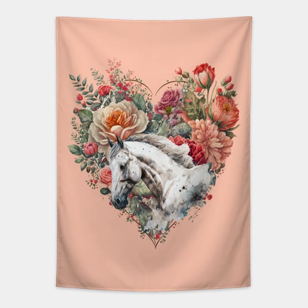 Horse in The Floral Heart Tapestry by Biophilia