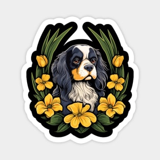 King Charles Spaniel with daffodils illustration Magnet