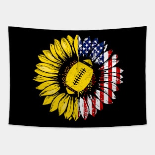 Sunflower American Flag Rugby Lover Gifts 4th Of July Tapestry