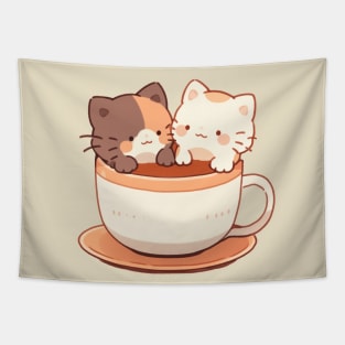 Kawaii kittens in hot chocolate cup Tapestry