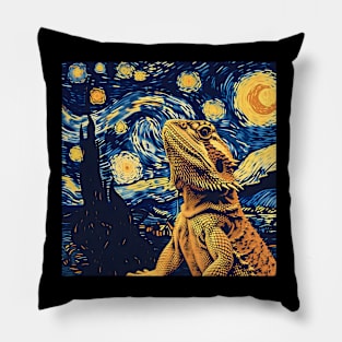 Bearded Dragon Starry Night Van Gogh Style Pillow