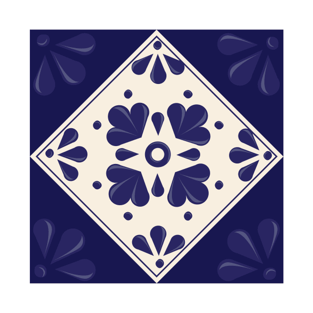 Blue Talavera Tile, Abstract flower by Akbaly by Akbaly