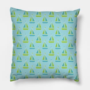 Trendy Green Blue Boat Pattern Pillow