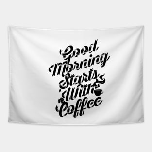 Good morning stars with coffee, coffee slogan white letters Tapestry