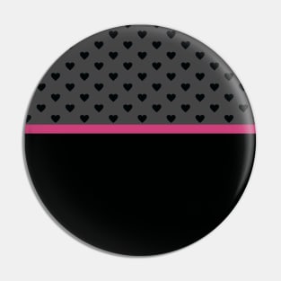 Dark Grey with Black Hearts and Pink Stripe Pin