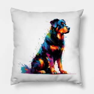 Colorful Artistic Beauceron Portrait in Splash Paint Style Pillow