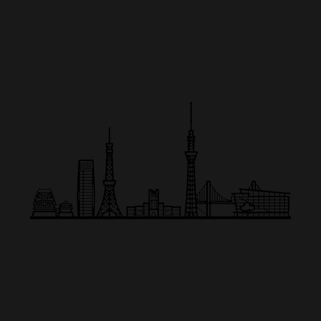 Tokyo Skyline in black with details by Mesyo