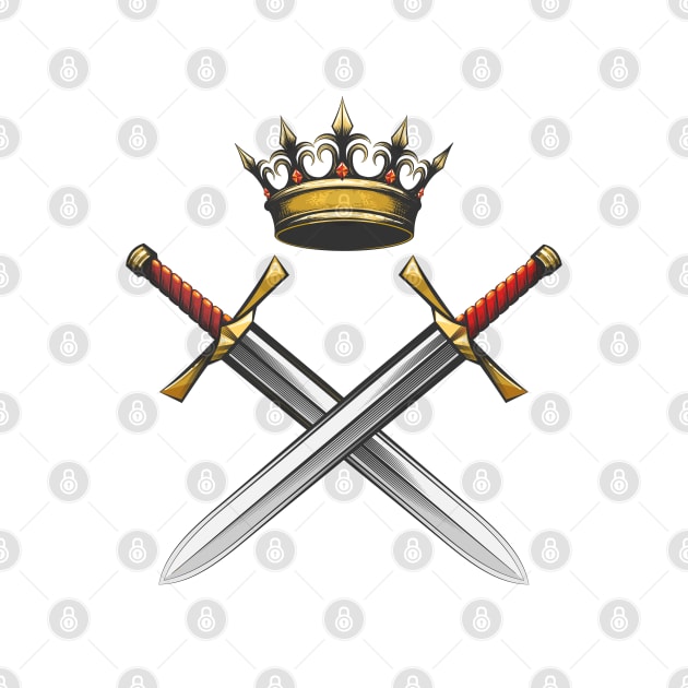 Crown and Swords Emblem drawn in engraving style by devaleta