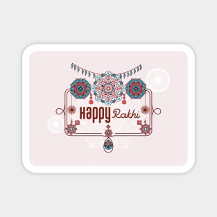 Happy Rakhi, Raksha Bandhan, teal and pink Magnet