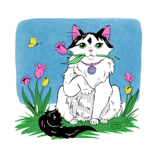 Kitty with Tulips (Don't give tulips to cats, it's poisonous) T-Shirt