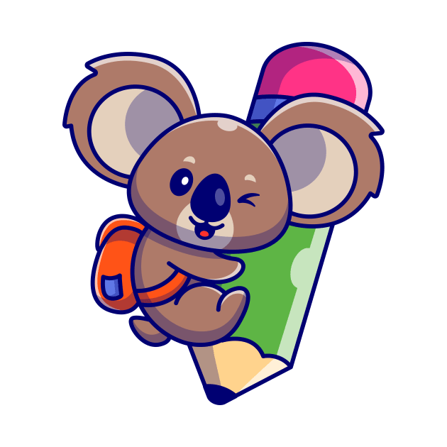 Cute Koala Wear Backpack And Hug Pencil Cartoon by Catalyst Labs