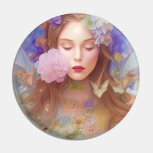 Art Deco style painting of flowers, roses and a pretty girl Pin