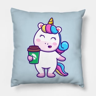 Cute Unicorn Holding Coffee Pillow