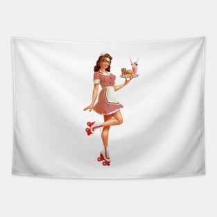 Retro Diner Waitress Tapestry