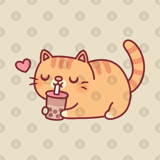 Cute Chubby Orange Tabby Cat Loves Boba Tea by rustydoodle