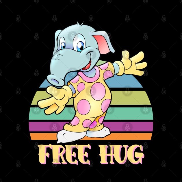 Free Hug Baby Elephant In Yellow Pajamas Pink Polka Dots by CharJens