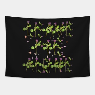 Leave me alone purple roses on stems with sparkles black bg Tapestry