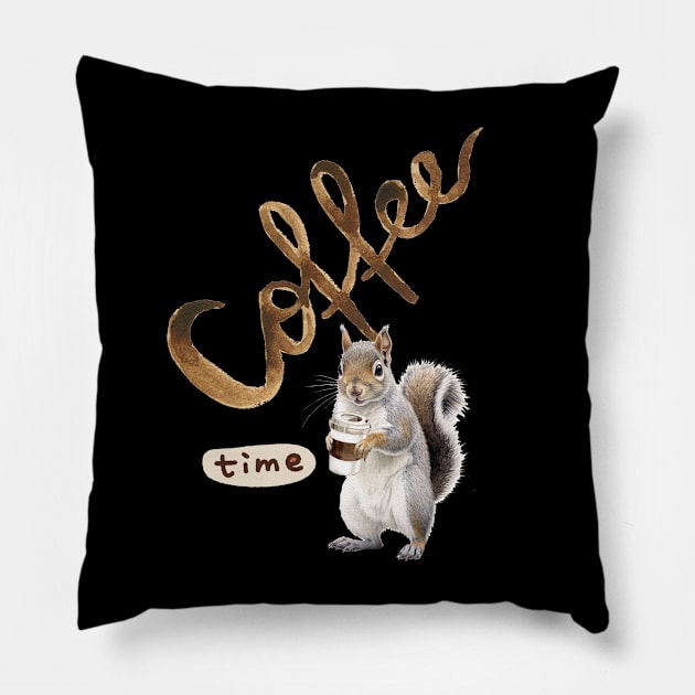 Coffee Time Squirrel Pillow by tmbakerdesigns