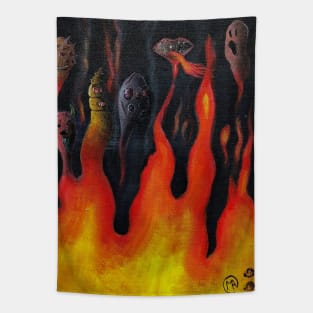 Fire Making Evil Faces Tapestry