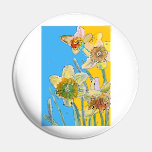 Abstract Yellow Daffodil Watercolor Pattern on Blue Pin