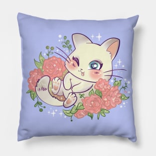 Kawaii Cute Kitty Cat on flowers Pillow