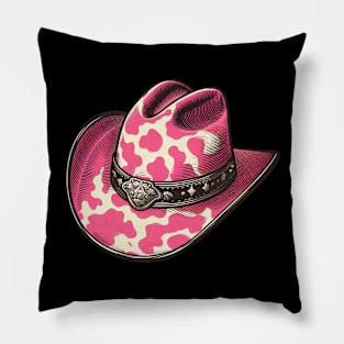 Pink cow print cowboy hat Pillow