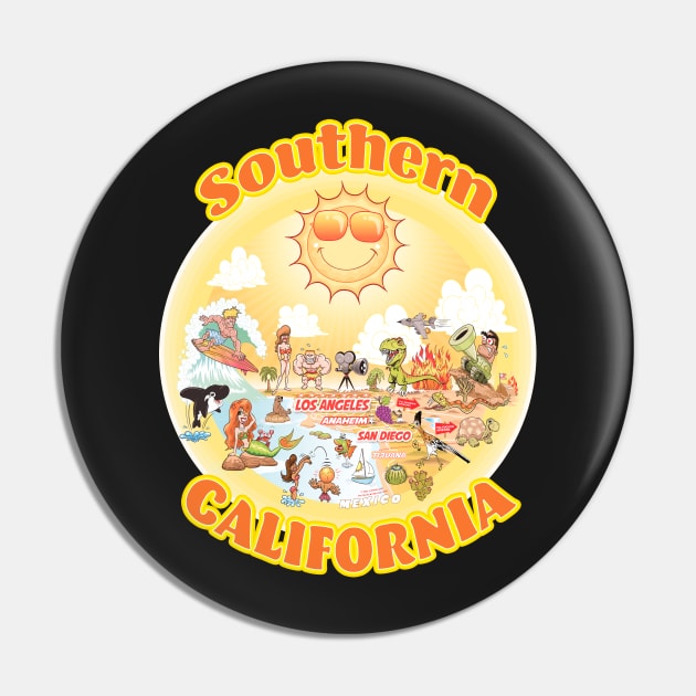 Sunny Cartoon Map of Southern California Pin by Lines